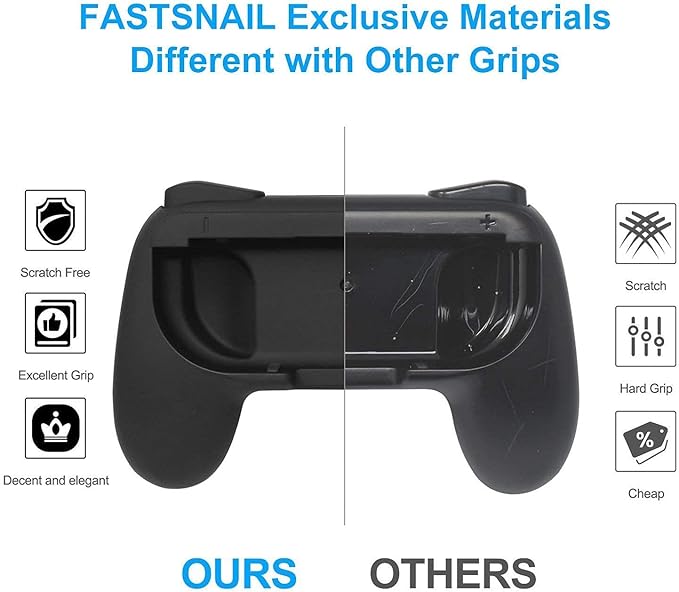 FASTSNAIL Charging Dock and 2 Pack Switch Grips Kit for Nintendo Switch Joy Con & OLED Model, Charger Stand Station with Charging Cable, Wear-Resistant Grip Controller with 6 Thumb Grip