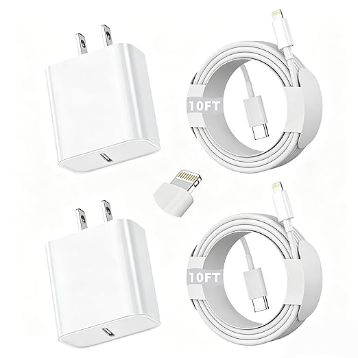 iPhone Fast Charger, [Apple Certified] 2Pack 10FT Extra Long Fast Charging USB C to Lightning Cable Cords with PD USB C Wall Charger Block for Apple iPhone 14/13/12/11/Pro/Pro Max/11/Xs Max/XR/X, iPad
