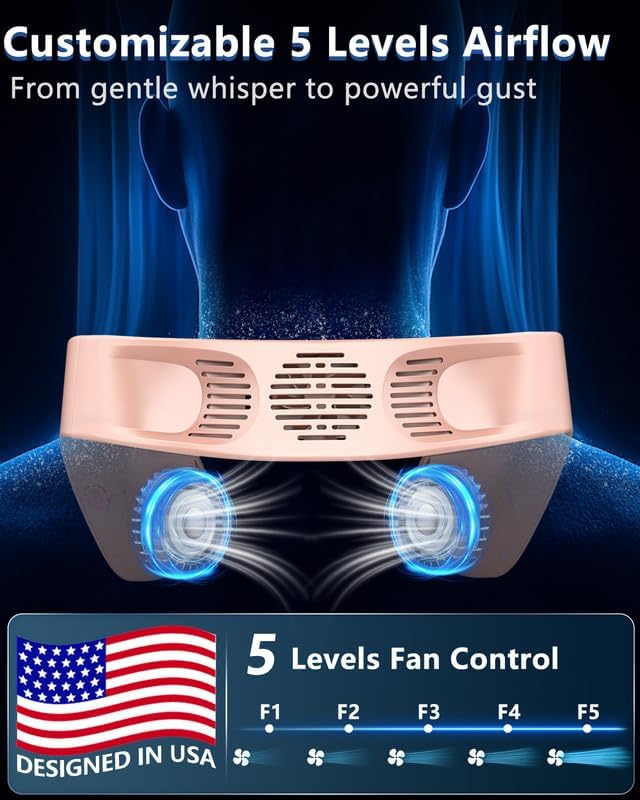 Neck Ac Air Conditioner,Portable Ice Frozen Neck Cooler with Cold Plate,Long Lasting No Blades Soundless Headset Cooling Fan Neck,Cordless Chargable Best Coldest Neckband Fans for Adult Kid Child Pink