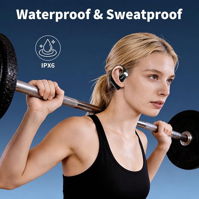 OHAYO Open Ear Headphones,Over Ear Earbuds with Ergonomic Earhook,Bluetooth Headphones 5.4 with Smart Digital Display,40H Playtime,IPX6 Waterproof,Touch Control Operate Fit Cycling,Running,Workout