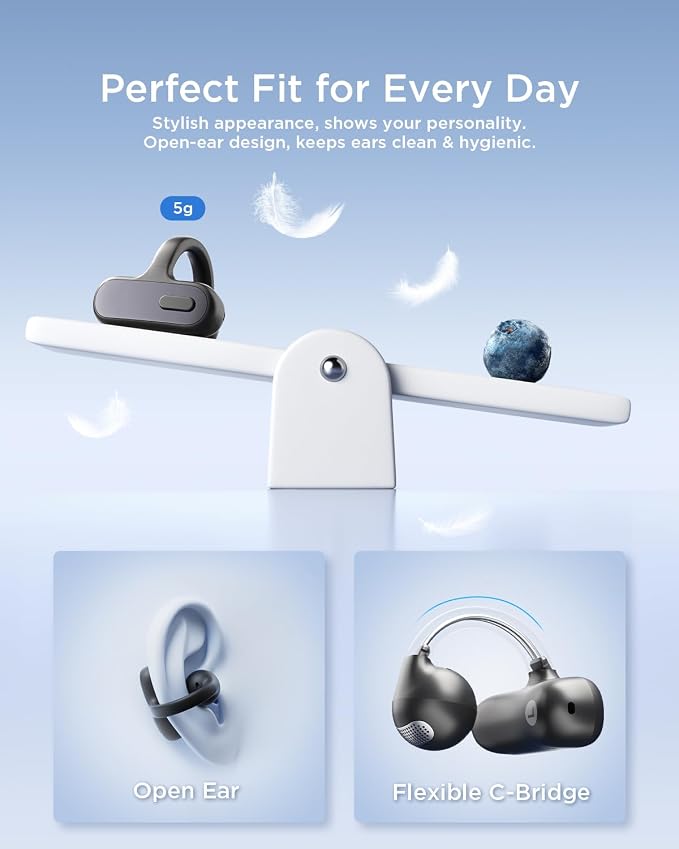 TALIX Open Ear Clip-On Earbuds X8 with AI ENC & Powerful Bass, Wireless Bluetooth 6.0, IPX4 Sweatproof Fitness Headphones, Physical Buttons, 5g Lightweight Ear Buds with Multi-Device Switching, Black
