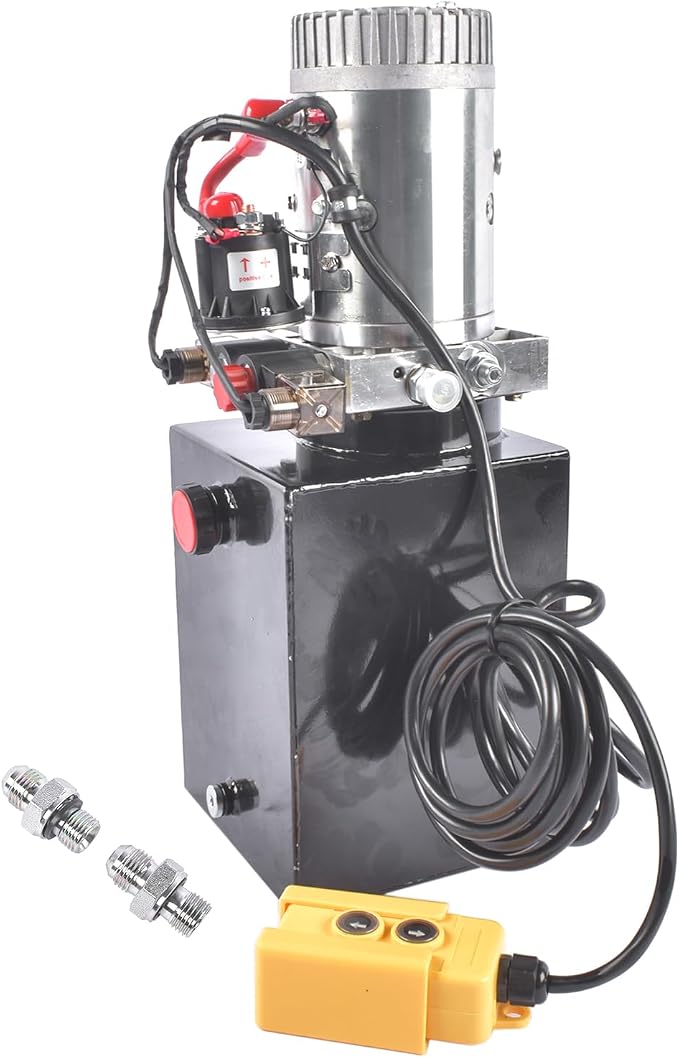 8 Quart Hydraulic Power Unit 1.6kW Power, 12V DC Double Acting Hydraulic Pump for Dump Trailer Car Lifting, Hydraulic Pump Power Unit Steel (GC01) & Aluminium Alloy with Metal Oil Reservoir