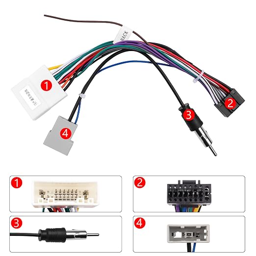 Car Stereo Wiring Harness for Nissan Altima, Rogue, Murano, Qashqai, Sentra 2007–2013, Plug & Play Cable for Android Head Unit with 16-Pin Power Socket, for Steering Wheel Control, FM/AM Radio