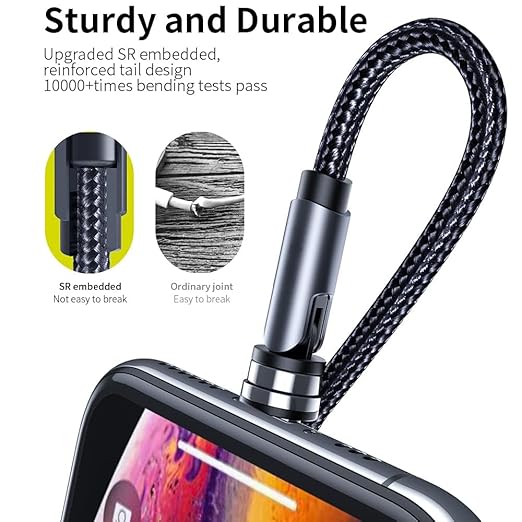 Magnetic Charging Cable, 540° Rotation Magnetic Phone Charger (6-Pack,1.6ft/3ft/3ft/6ft/6ft/10ft) 3 in 1 Magnet Phone Charger Magnetic USB Cable for iProduct/Micro USB/Type C Device (BLACK)
