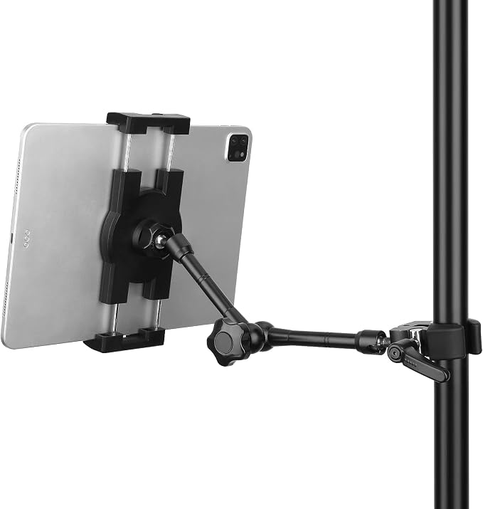 Mippko iPad Holder for Microphone Stand/Mic Music Stand,Tablet Mount Compatible with 4.7~12.9" / Nexus/LG G Pads/e-Reader/Switch/iPhone,360° Adjustable 10" Long Aluminum Alloy Arm