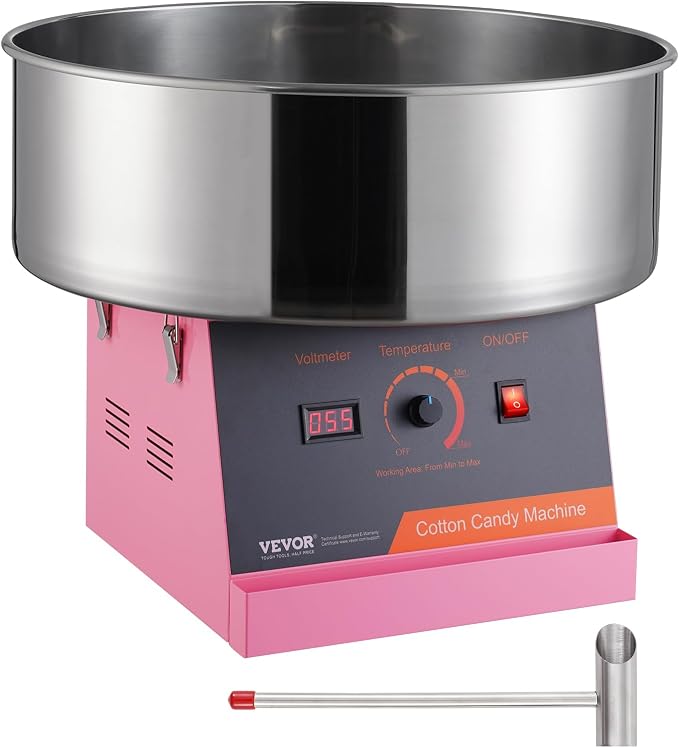 VEVOR Cotton Candy Machine Commercial, 1000W Electric Floss Maker with Stainless Steel Bowl, Sugar Scoop, Storage Drawer, Perfect for Home, Carnival, Kids Birthday, Family Party, Pink