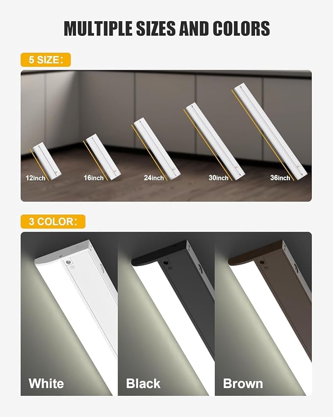 Hardwired Under Cabinet Lighting, 12 inch LED Under Counter Lights for Kitchen, CRI 97, 3CCT Dimmable Linkable Under Cabinet Lights with Power Cord and Linked Cord, 120V,8W,700Lm Black