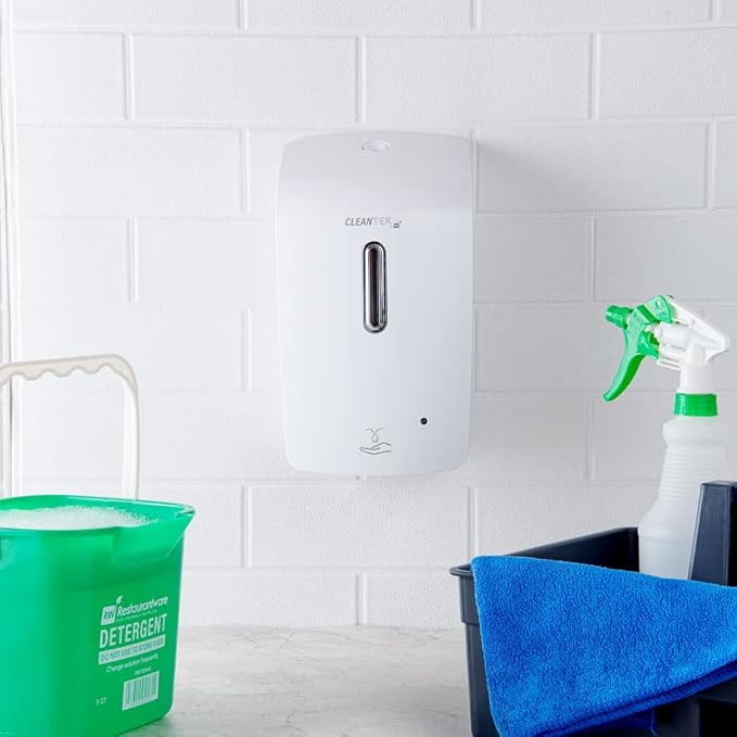 Restaurantware Clean Tek Professional 33.4 Ounce Automated Soap Dispenser 1 Touchless Wall-Mountable Soap Dispenser - Security Key White Plastic Soap Dispenser Transparent For Liquid Soap