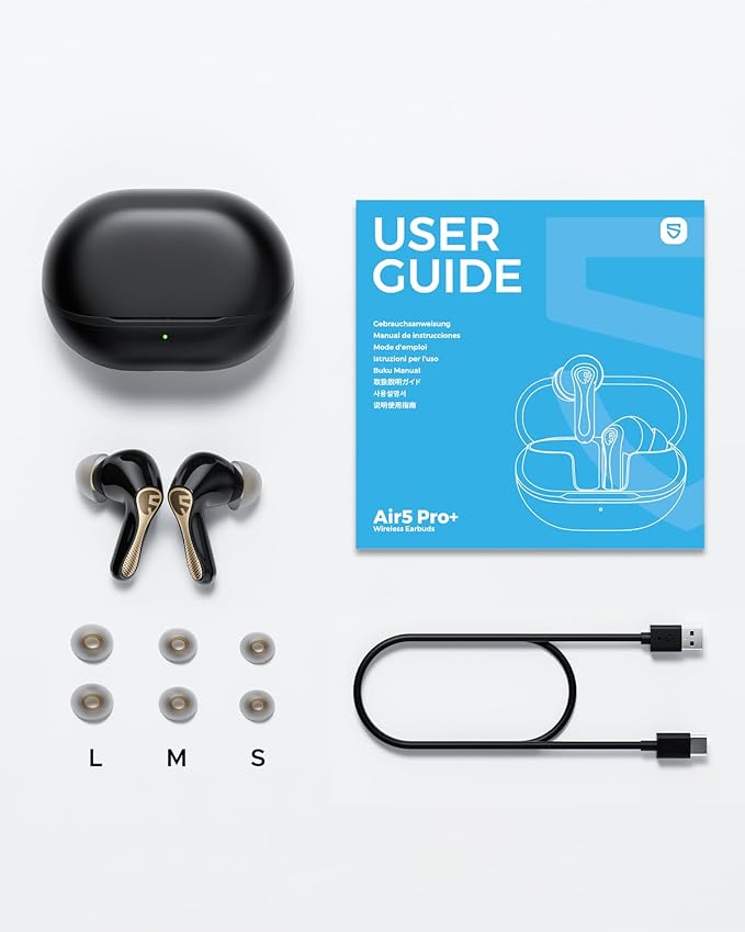 SoundPEATS Air5 Pro+ Wireless Earbuds, LDAC & aptX Lossless, xMEMS Warm Treble Hi-Res Audio, Hybrid Driver Earbuds with 10mm Composite Speaker, 55dB AI Adaptive ANC, Bluetooth 5.4, Weightless Comfort