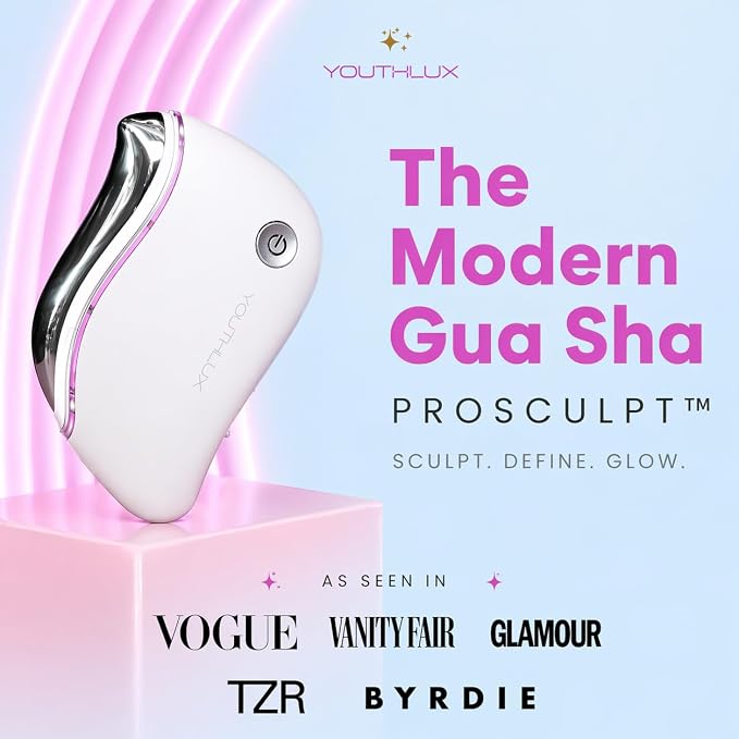 ProSculpt Heated Gua Sha Facial Massager – Electric Guasha Tool for Face Sculpting, Relaxation & Skincare | Soothing Vibration Facial Massage Tool with Contoured Design (White)