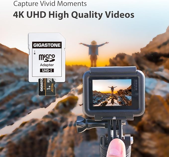 【5-Years Data Recovery】【Designed for Drone】 GIGASTONE 1TB Micro SD Card, 4K Drone Pro Max, A2 V30 for DJI Drone, 4K UHD Video Recording, R/W up to 150/130 MB/s, UHS-I U3 C10 Class 10 with Adapter
