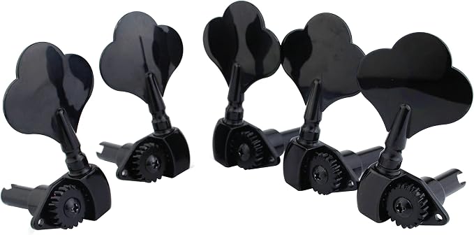 Guyker Open Frame Electric Bass Machine Head (3R + 2L) - 1:20 Ratio Gear Tuners Tuning Key Pegs - black