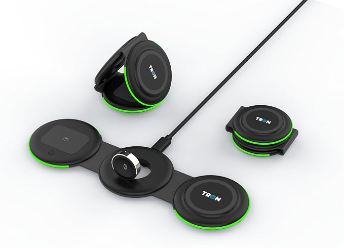Tron 3 in 1 Foldable Magnetic Wireless Charger - Travel Charging Pad Dock for IWatch iPhone 16 15 14 13 12 Pro Max Plus & Earbuds