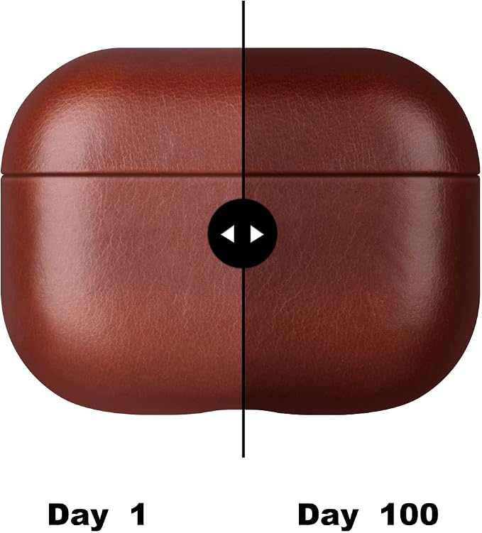 Maogoam for AirPods Pro 2 Leather Case Cover with Button, Genuine Crystal Vegetable Tanned Oil Wax Leather Case for AirPods Pro 2nd Generation, Retro Elegant Style, Front LED Visible, Red Brown