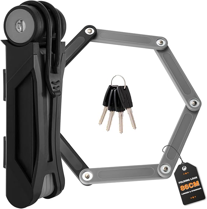Heavy Duty Folding Bike Lock, 34" Foldable Bicycle Lock with 4 Keys & Mounting Bracket, Alloy Steel Anti Theft Bike Lock for Electric Bike, Scooter & Motorcycle, Portable Security Lock - Gray