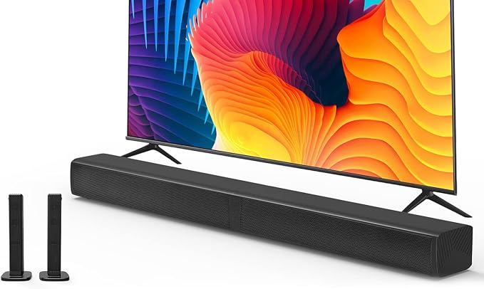 Puxinat 2 in 1 Separable Sound Bar for Smart TV, 2.2 Channel 32Inch Bluetooth 5.0 TV Speaker for Surround Sound System, Built-in Dual Subwoofer, Bass Adjustable, Remote Control Included(Sound Bar)