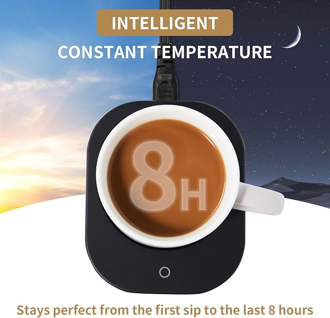 DOPUDO Glass Tea Cup with Infuser and Lid, 17.6oz/520ml Large Borosilicate Teacup & Coffee Mug Warmer with Auto Shut Off, 3 Temperature Settings