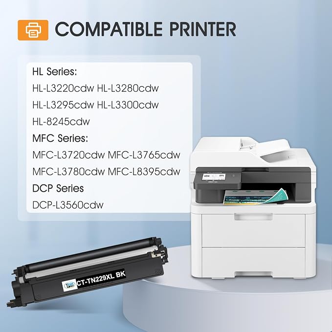TN229 TN229XL Toner Cartridges MFC-L3780CDW MFC-L3720CDW: Compatible for Brother HL-L3280CDW HL-L3220CDW HL-L3300CDW HL-L3295CDW MFC-L3765CDW TN-229XL TN 229 229XL Toner Cartridges 4 Pack Printer