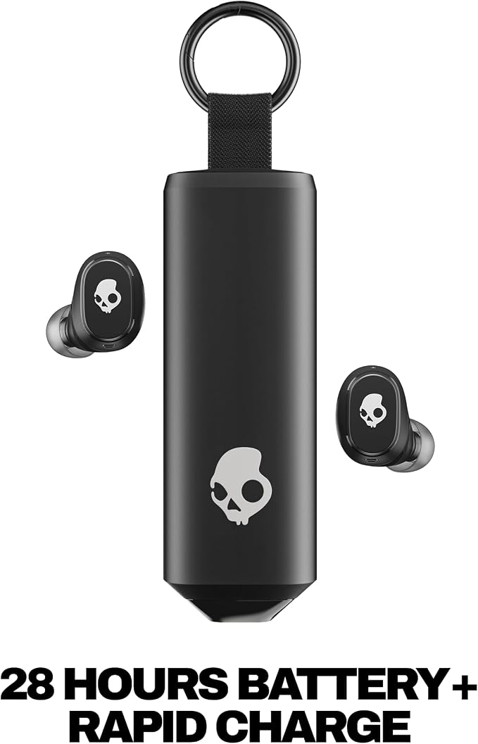 Skullcandy Dime 360 Wireless Earbuds, Bluetooth Headphones, Noise Isolating Fit, Up to 28 Hours Battery, Microphone for iPhone Android, Easy Carry with Clip-Anywhere Case - True Black