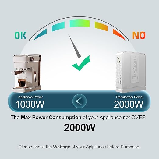 2000W Step Up Transformer 110v to 220v Converter, Heavy Duty Voltage Converter 110v-120v to 220v-240v with Dual Outlets, Overload Protection & Ultra-Quiet for Home Appliances, Pearl White