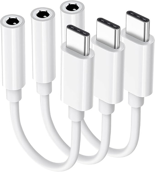 USB C to 3.5mm Audio Headphone Adapter, Type C to Jack Dongle Adapter Cable Cord Compatible with Apple iPhone 17 16 15 Pro Max Plus, iPad, MacBook, Samsung Galaxy S24 S23 S22 S21 Ultra, Pixel (3-Pack)