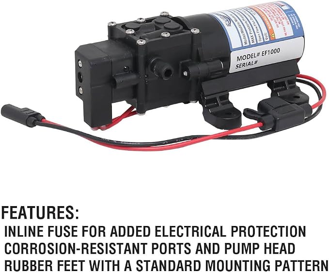 Everflo EF1000-BOX 12V Diaphragm Pump with 3/8" Hose Barb Ports, 1.0 Gpm