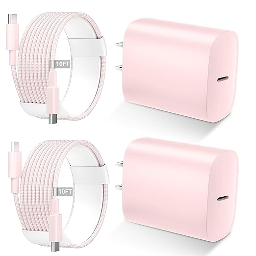Phone 16 15 Charger Fast Charging Type C Chargers USB C Charge Block with 2 Pack 10FT USB C Cable Nylon Braided for Phones 16/16 Plus/16 Pro/16 Pro Max/Phone 15/15 Pro Max/Pad Pro,Pink