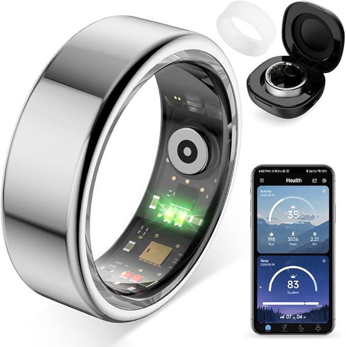 COLMI R02 Smart Ring, Smart Ring for Women and Men, No Subscription Fee, with a Charging Case, Supports Heart Rate, Blood Oxygen, Sleep Health Monitoring. (Silver, 11#)