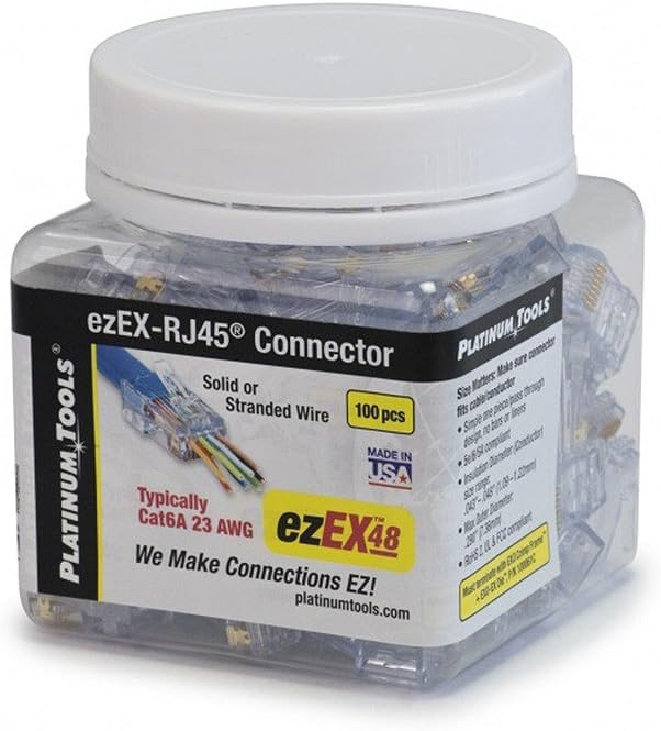Platinum Tools 202048J ezEX48 Connector for Ethernet Cable Termination, 100 per Jar