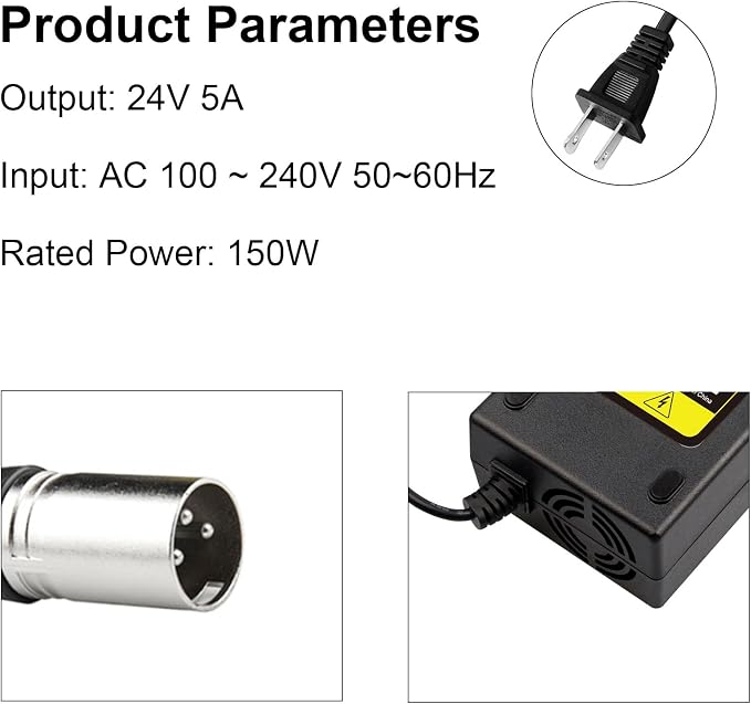 29V 5A 3-Pin Male XLR Charger for 24V Battery for Pride Mobility, Jazzy Power Chair, Lakematic,Golden Technologies, ShopRider Rascal，Drive Medical,24BC5000TF-1 Go-Go Elite Traveller