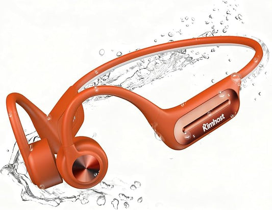 Bone Conduction Headphones, Open Ear Headphones with MP3 Mode 32GB, 10Hrs Playtime IP68 Waterproof Swimming Headphones Secure Fit for Running, Cycling, Work, Gift（Orange）
