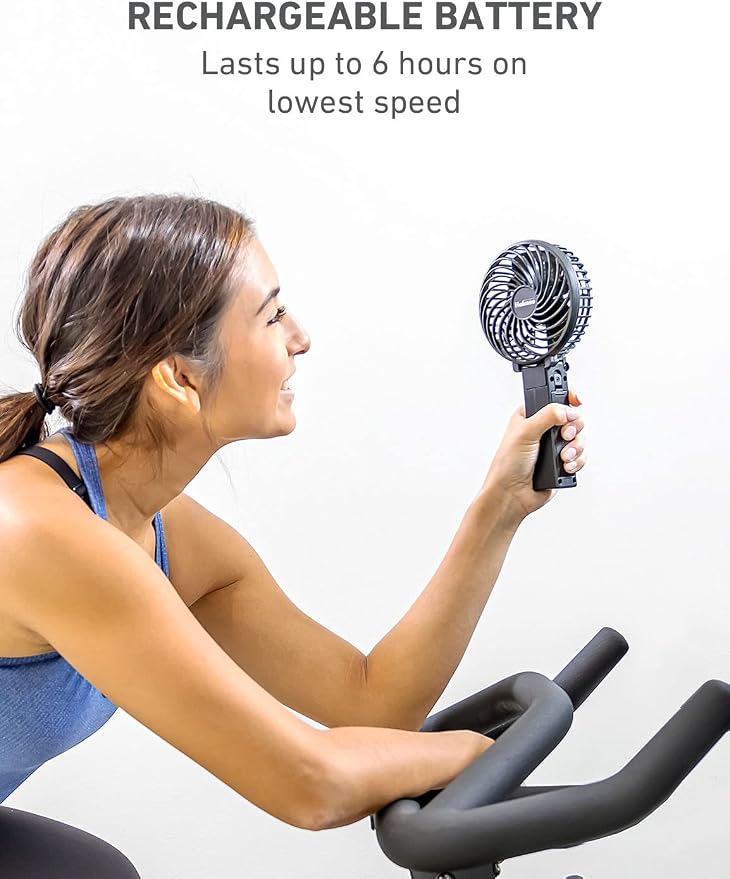 HOLMES 4" Portable, Handheld, Personal or Desk Fan, 3 Speeds, Rechargeable battery, USB-C Charging Cable, 180° Adjustable Head, Lightweight, Compact, Ideal for On-The-Go Use or Home and Office, Black