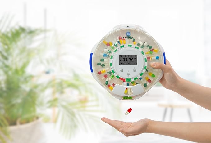 Smart Automatic Pill Dispenser -WiFi Monitoring App, 28-Day Medication Organizer Up to 9 Doses Per with Lock Key, Medicine Dispenser for Elderly