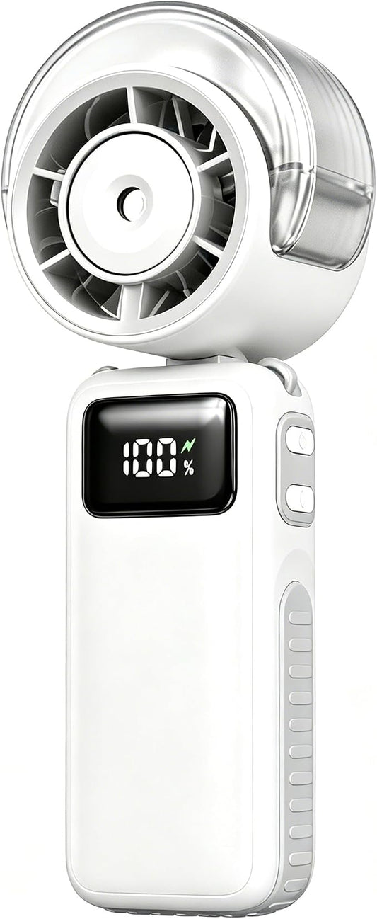Portable Handheld Misting Cooling Fan – Foldable,20H/6000mAh Rechargeable Personal Turbo Fan,5-Speed Mini Water Spray Fan,3-in-1 Hand/Desk/Neck Use Mist Fans for Outdoor,Travel,Beach,Camping (White)