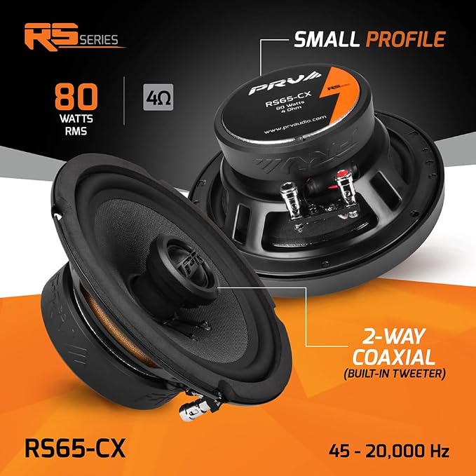 PRV AUDIO 6.5 Inch 2-Way Car Coaxial Speakers 160 Watts per Pair 4 Ohm RS65-CX, Premium Speaker Built-in Neodymium Tweeters with Grill Included - Great for Car Stereo Sound System (Pair)