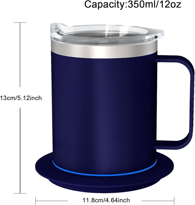 Smart Temperature Control Coffee Mug for Desk,Heated Cup with 10Hrs Auto Shut Off, USB Powered Mug Warmer Set (12oz-Royal Blue)