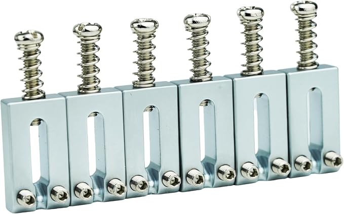 Guyker 10.8mm Bridge Saddles, Stainless Steel Bridge Saddles Tremolo System Replacement Part Compatible with Strat ST Tele TL Electric Guitar MA001(Chrome, Set of 6)