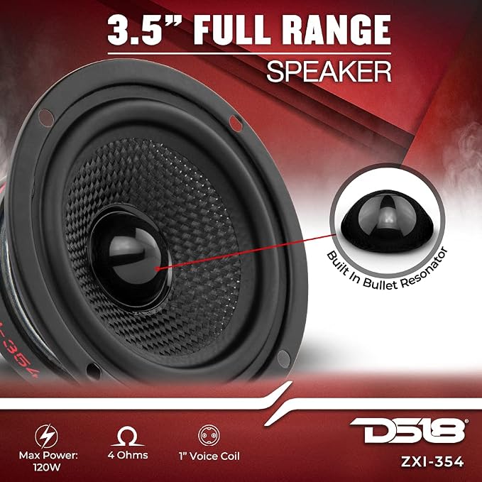DS18 ZXI-354 3.5" Full Range Car Audio Speaker with Kevlar Cone 120 Watts 4 Ohm (2 Speakers), Black