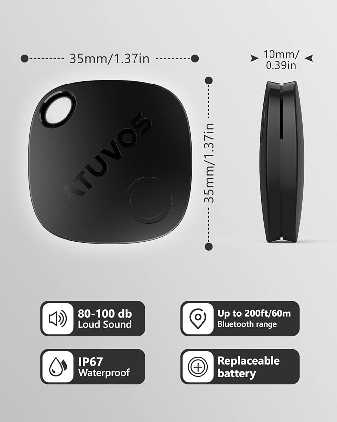 ATUVOS Air Tracker Tag-1 Pack, Bluetooth Luggage Tracker Works with Apple Find My APP (iOS Only, Not for Android), Keys Finder and Item Locator for Luggage, Backpack, Suitcases, Replaceable Battery