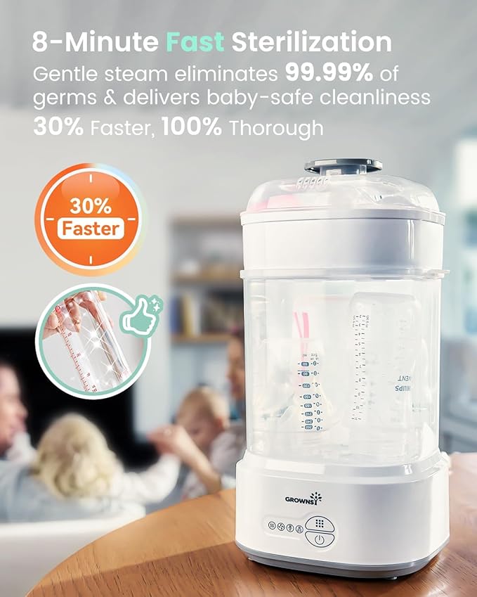 GROWNSY Bottle Sterilizer and Dryer, Compact Electric Steam Baby Bottle Sterilizer (Esterilizador de Biberones), Bottle Sanitizer for Baby Bottles, Pacifiers, Pump Parts
