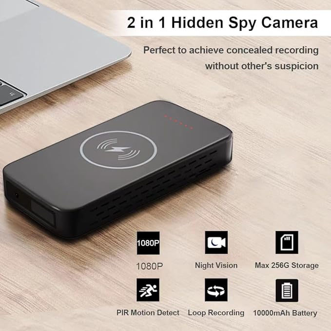 Wireless WiFi Security Camera in Power Bank, Real 1080P FULL HD Mini Camera Wireless&USB Charger with Video Recording, Mobile Phone APP Remote Control, Large Capacity Power Bank Support 2.4G and 5G