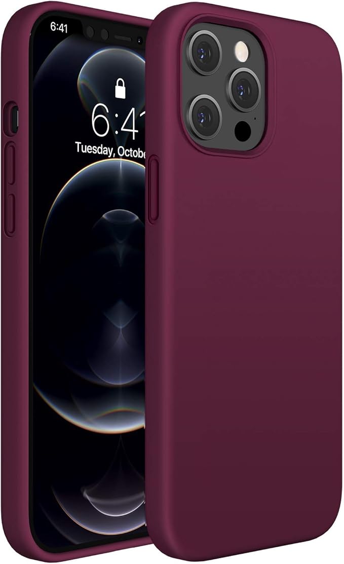 Miracase Designed for iPhone 13 Pro Max Case with Screen Protector,[Soft Anti-Scratch Microfiber Lining],Shockproof Liquid Silicone Rubber Phone Case Cover 6.7 inch, Wine Red