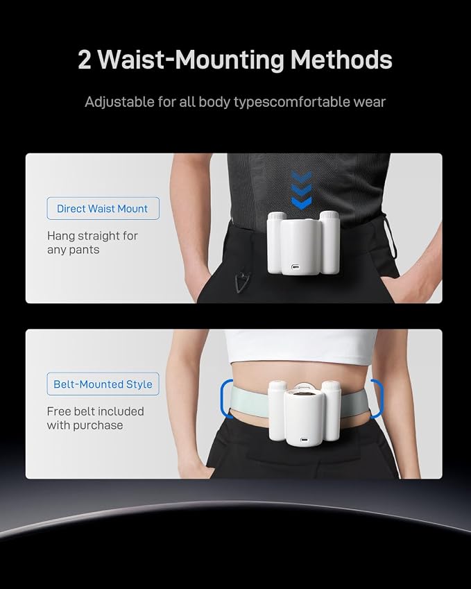 Space Player Clip On Portable Waist Fan 13000RPM,Rechargeable Hands Free Neck Shirt Belt Fan with 100 Speeds LED Display Dual SOS Light,Wearable Personal Cooling Fan for Work Jobsite Camping Outdoor