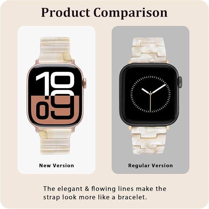 V-MORO Resin Band Compatible with Apple Watch Series 7/8/9/10 46mm/45mm/44mm/42mm Fashion Professional Strap for iWatch Series 6/5/4/3/2/1/SE/SE 2 Lightweight Bracelet Wristband Women(Classic Creamy)