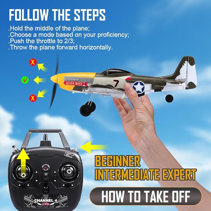 RC Plane 4 Channel Remote Control Airplane Ready to Fly P51D Mustang RC Airplane Easy Control for Beginners Adults
