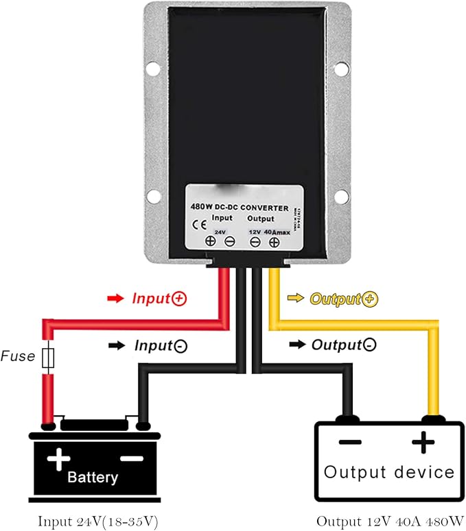 Voltage Converter Regulator DC 24V Step Down DC 12V 40A 480W, Waterproof Voltage Reducer, Big-Size Power Supply Module Buck Transformer, for Golf Cart, Forklifts, Car