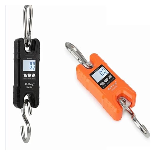 500kg/100g Mini Crane Scale Portable Digital Stainless Steel Hook Hanging Livestock Loop Weighing Balance LCD Backlight(Orange)