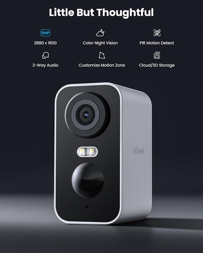 ieGeek Security Cameras Wireless Outdoor - 5MP Smart WiFi Camera System for Home Surveillance with Motion Light, Battery Powered Cam with Color Night Vision, 2-Way Audio, Siren Alarm, Works with Alexa