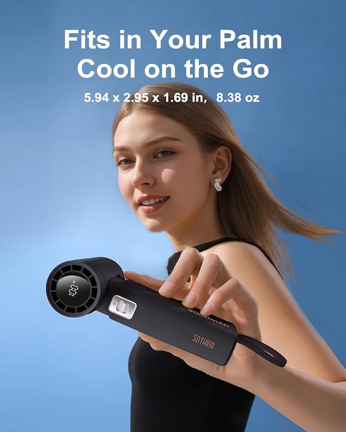 SOTHING Handheld Fan - Portable Fan with Charger Power Bank, 6000mAh Rechargeable18W Fast Charging, Type-C Input, 50000RPM High Speed Turbo Airflow for Travel Concerts Cruise Makeup, Black