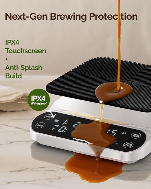 Maestri House S3 Coffee Scale with Timer, 3kg/0.1g Rechargeable Pour Over Coffee Scale, 3 Brew Modes, Adjustable Brew Ratios & Flow Rate Display, Scale for Pour Over, Espresso & French Press-White